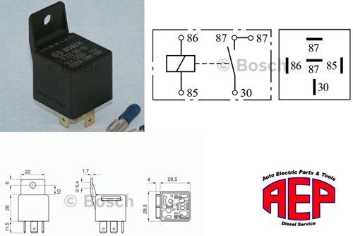 Relais 12V 30A dubbel 87 +Lip