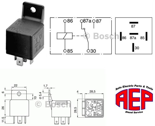 Relais 12V 30A wissel +Lip 5 polig