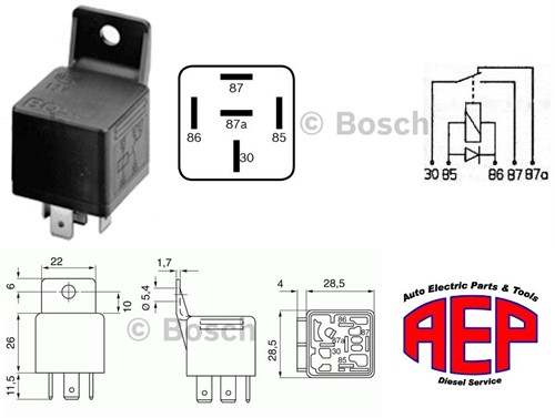 Relais 12V 30A wissel +diode +Lip