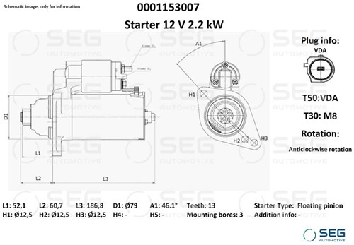 Startmotor 12V 2.2kW 13T SEG VAG TDi Startstop-3
