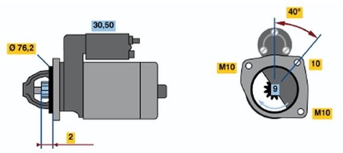 Startmotor 12V 1.1kW 9T Bosch korte uitv Volvo V40-3