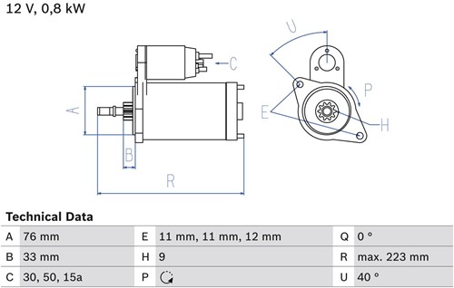 Startmotor 12V 0.8kW 9T VAG 1.6-2