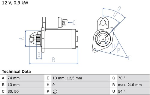Startmotor 12V 0.9kW 9T Bosch Mini  Handgeschak.-2