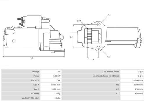 Startmotor 12V 1.4kW 10T Mitsubishi Chrysler Jeep-3