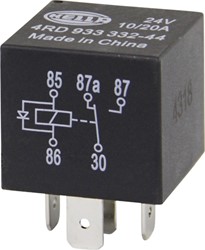 Relais 24V 10/20A wissel 5plg met ontstoordiode