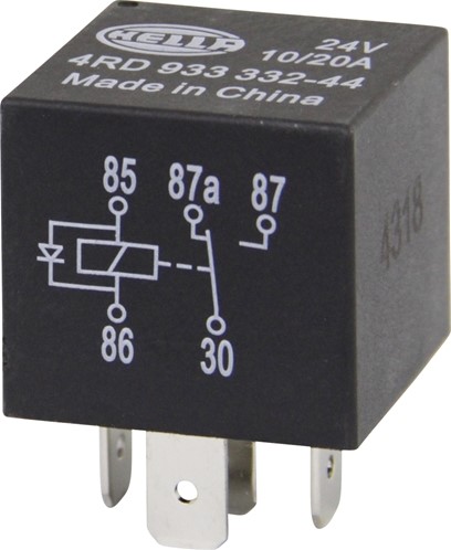 Relais 24V 10/20A wissel 5plg met ontstoordiode