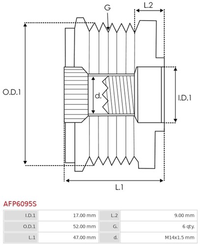Vrijloop poelie 17x52x47 6PK Denso Ford-3