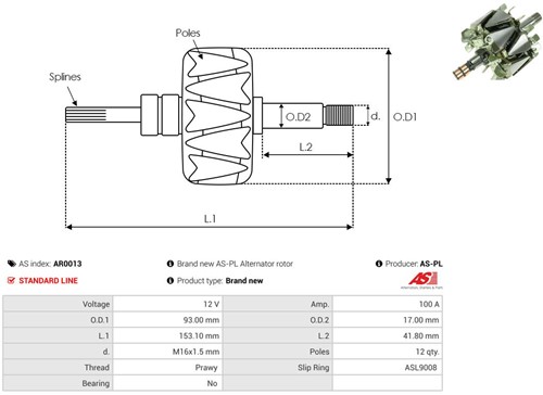 Rotor Bosch 12V 100A 93x153.1mm-2