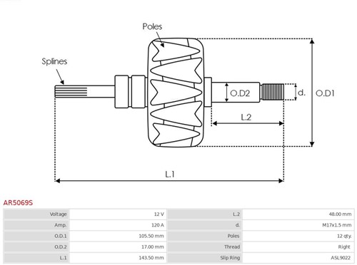 Rotor Mitsubishi 12V 120A 105.5x143.5-2