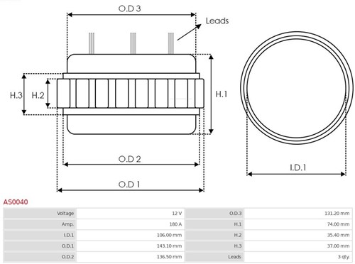Stator Bosch 12V 180A 143mm-2