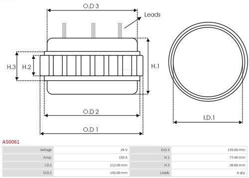 Stator Bosch 24V 150A 145mm-2