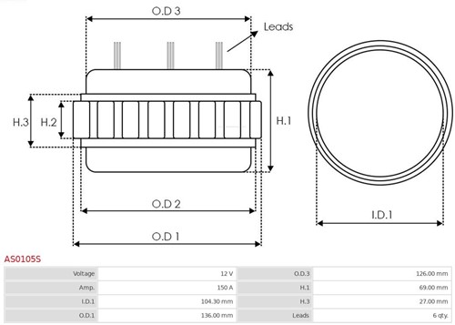 Stator Bosch 12V 150A 136mm-2