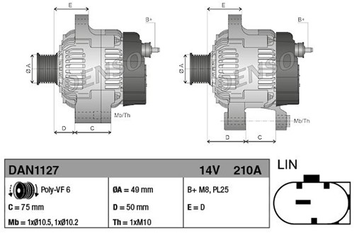 Alternator 12V 210A 6PK LIN BMW-3