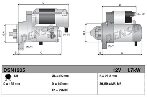 Startmotor 12V 1.7kW 13T Denso Mercedes-3