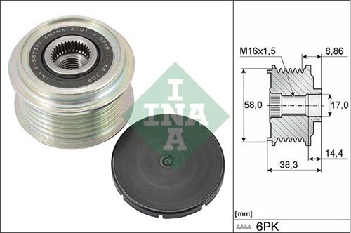 Vrijloop poelie 17x58x38.3 6PK Hyundai INA