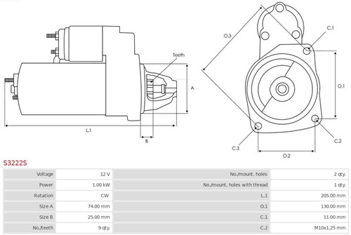 Startmotor 12V 1kW 9T Valeo Citroen C1  Peugeot 108 Toyota Aygo 1.0VTi-3