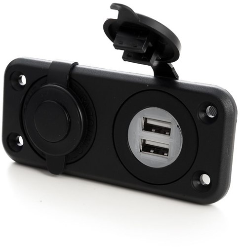USB inbouwpaneel 12/24V 2xUSB 1x aanstek.+Voltmet.